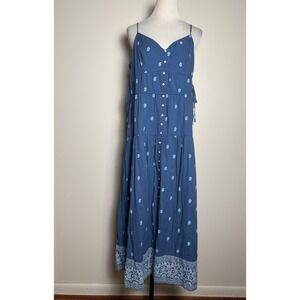 American Eagle Maxi Sun Dress XL Paisley Cottage Floral Cotton Boho Smocked